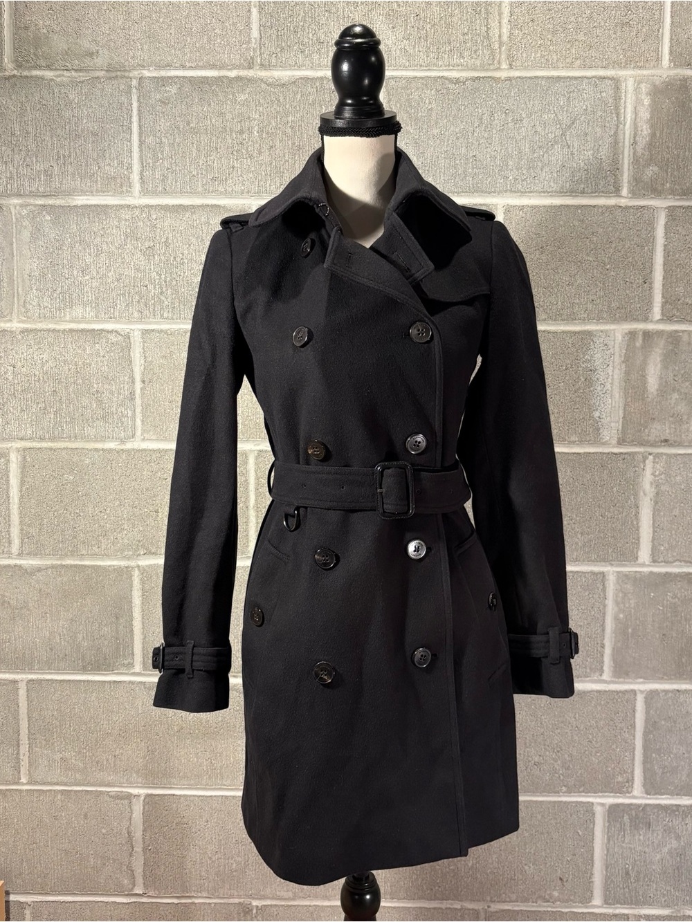 Burberry wool trench coat.